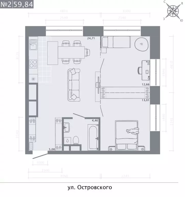 2-к кв. Татарстан, Казань Кастура Таун жилой комплекс (59.84 м) - Фото 0