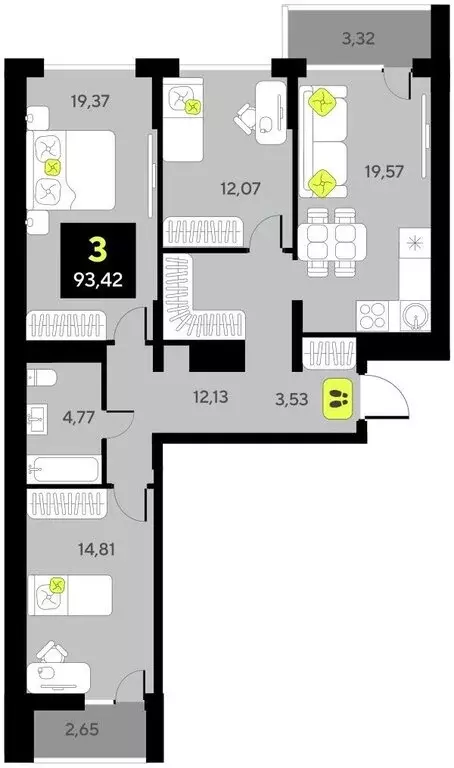 3-комнатная квартира: Тюмень, улица Разведчика Кузнецова, 7 (93.42 м) - Фото 0