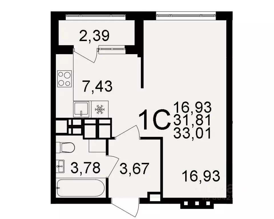1-к кв. Тульская область, Тула  (33.01 м) - Фото 0
