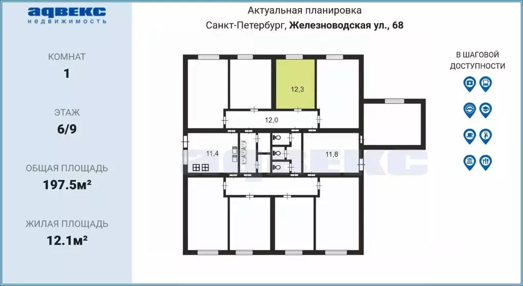 Комната Санкт-Петербург Железноводская ул., 68 (12.1 м) - Фото 2