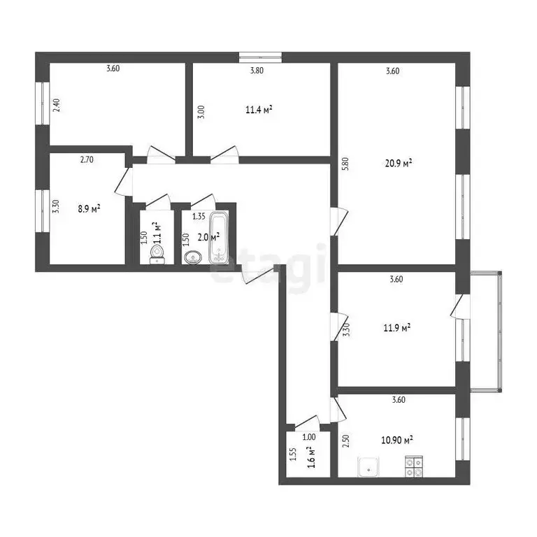 4-комнатная квартира: Тюмень, улица Пермякова, 27 (89 м) - Фото 1