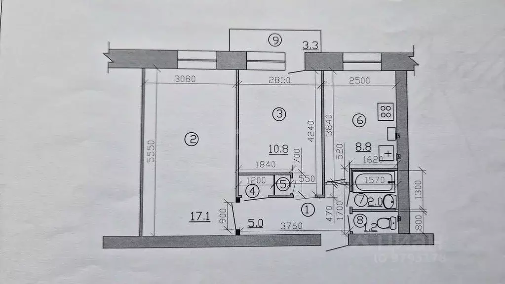 2-к кв. Татарстан, Казань ул. Карбышева, 13 (46.1 м) - Фото 2