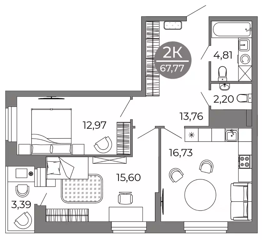 2-к кв. Воронежская область, Воронеж ул. Кривошеина, 13/14 (67.77 м) - Фото 1
