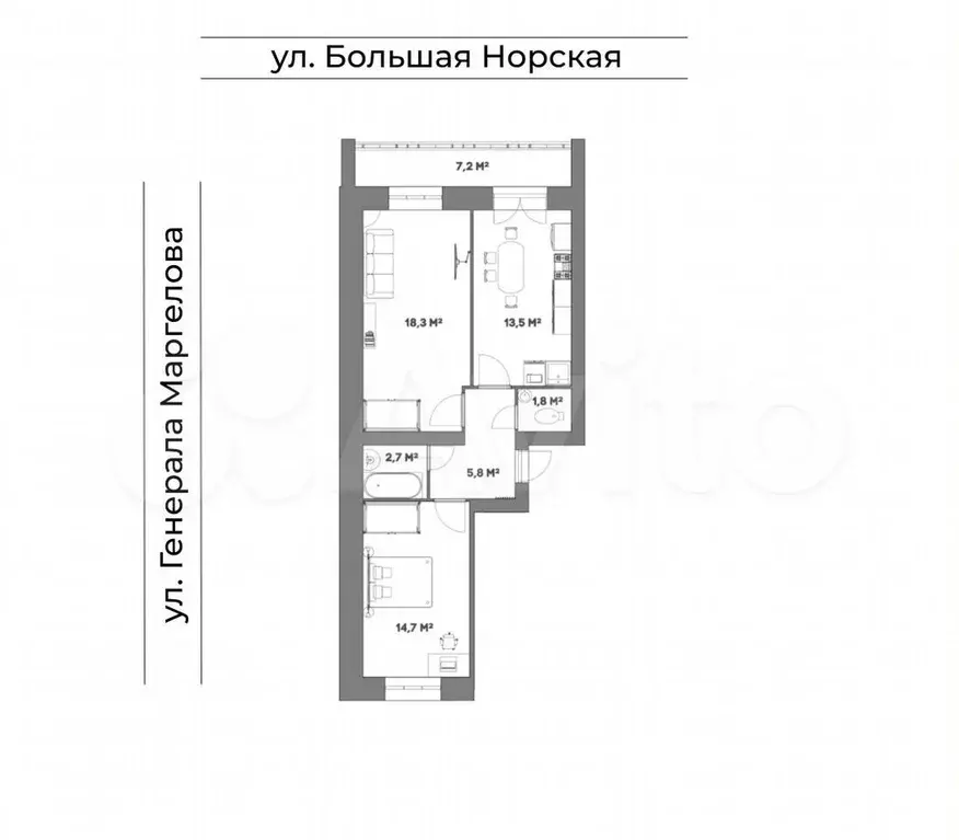 2-к. квартира, 60,4 м, 3/5 эт. - Фото 0