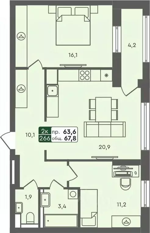 2-к кв. Курганская область, Курган Заозерный жилрайон, 6А мкр, 25/4 ... - Фото 0