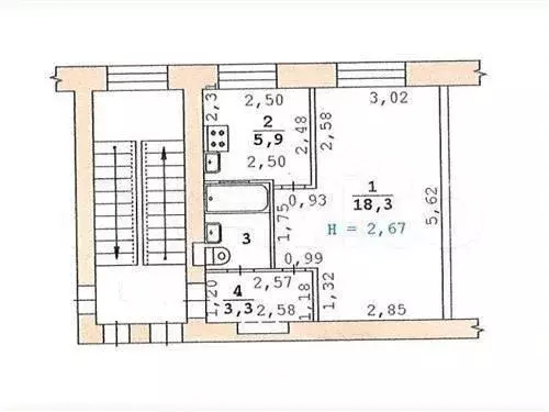 1-к. квартира, 30,7 м, 2/4 эт. - Фото 0