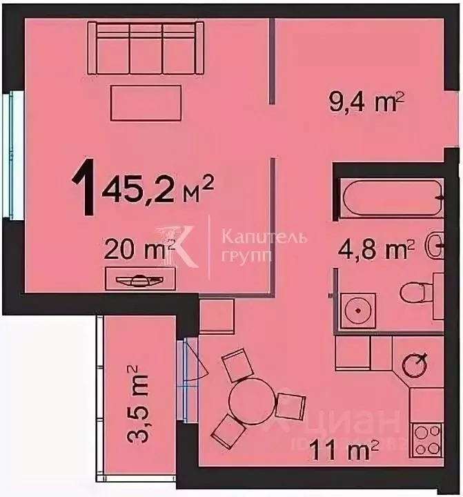 1-к кв. Тюменская область, Тюмень ул. Федюнинского, 30 (45.0 м) - Фото 1