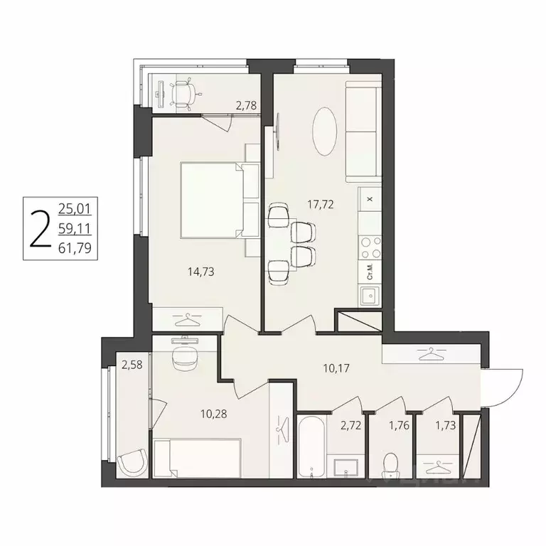 2-к кв. Волгоградская область, Волгоград ул. Степана Разина, 25/1 ... - Фото 1