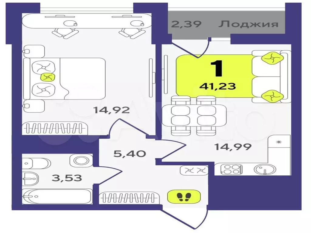1-к. квартира, 41,2 м, 4/17 эт. - Фото 1