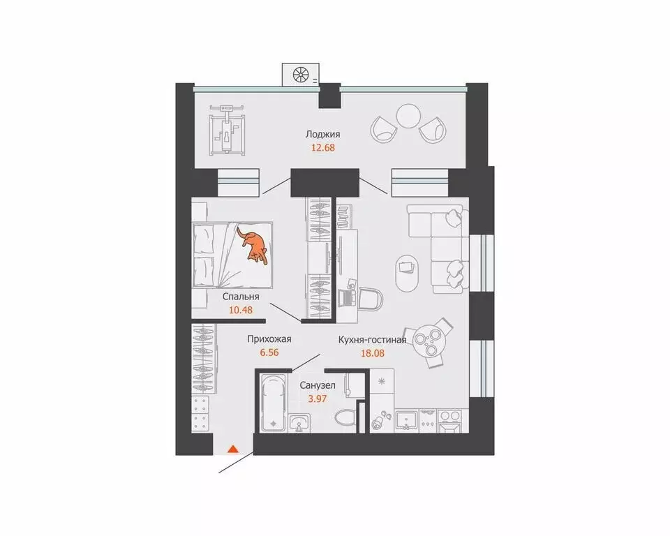 1-комнатная квартира: Первомайский, ЖК Икигай (45 м) - Фото 1