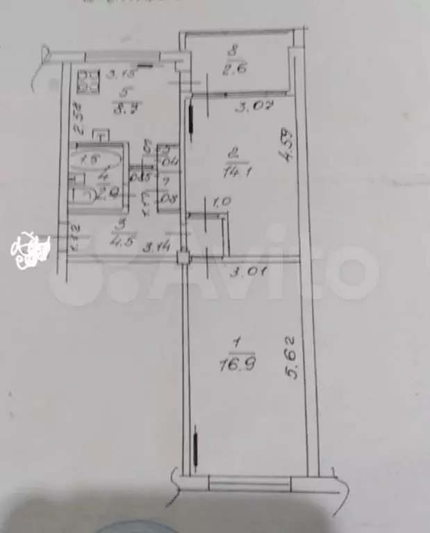 2-к. квартира, 52м, 2/5эт. - Фото 0