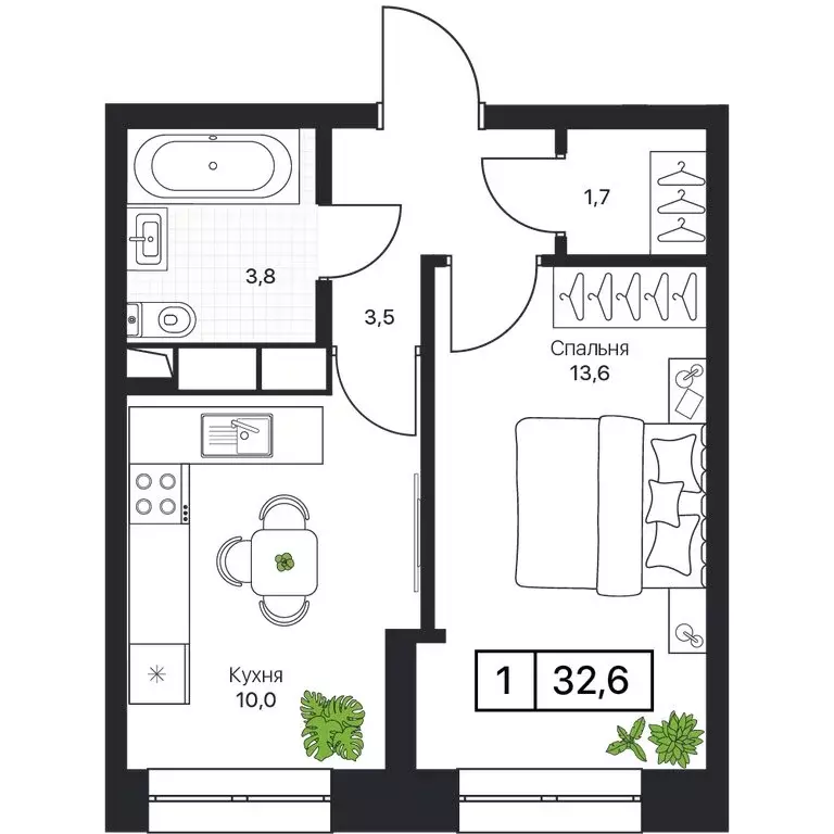 1-комнатная квартира: Пушкино, ЖК Пушкино Град (32.6 м) - Фото 1
