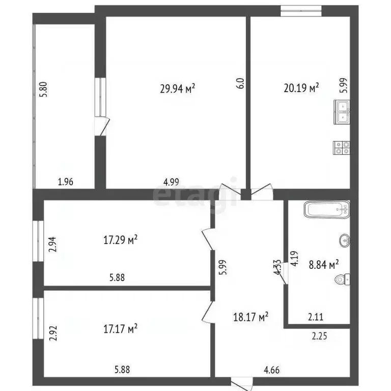 3-к кв. Ульяновская область, Ульяновск ул. Фурманова, 39/58 (111.6 м) - Фото 2
