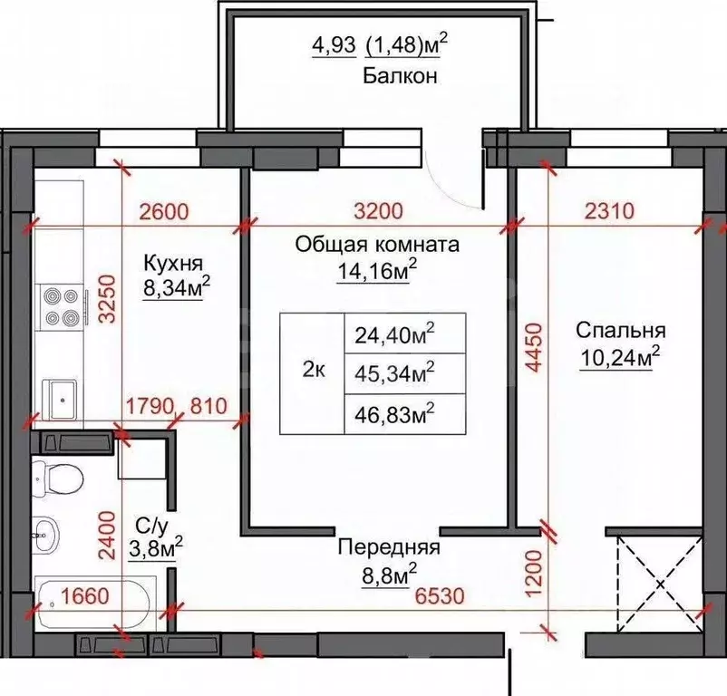 2-к кв. Алтайский край, Барнаул ул. Сергея Ускова, 42 (45.1 м) - Фото 2