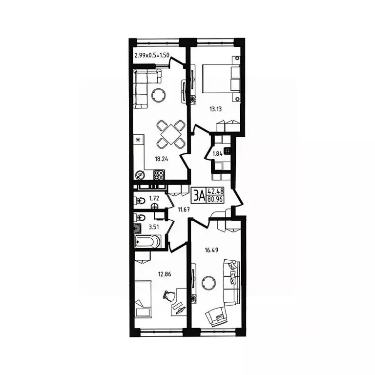 3-к кв. Адыгея, Майкоп ул. К.А. Васильева, 1к4 (80.96 м) - Фото 2