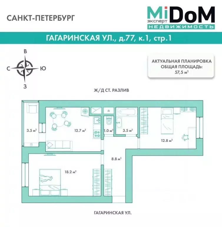 2-к кв. Санкт-Петербург, Санкт-Петербург, Сестрорецк ул. Гагаринская, ... - Фото 2