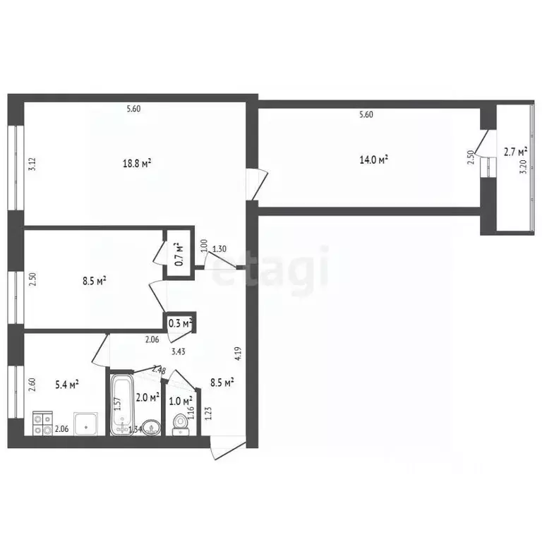 3-к кв. Калининградская область, Калининград ул. Зои Космодемьянской, ... - Фото 2