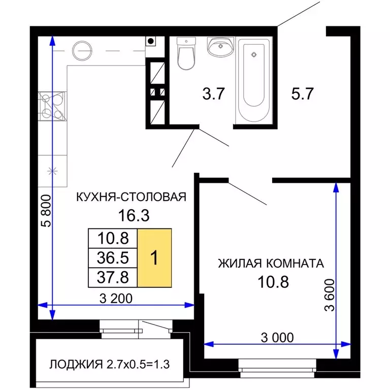 1-комнатная квартира: Краснодар, жилой комплекс Дыхание (37.8 м) - Фото 0