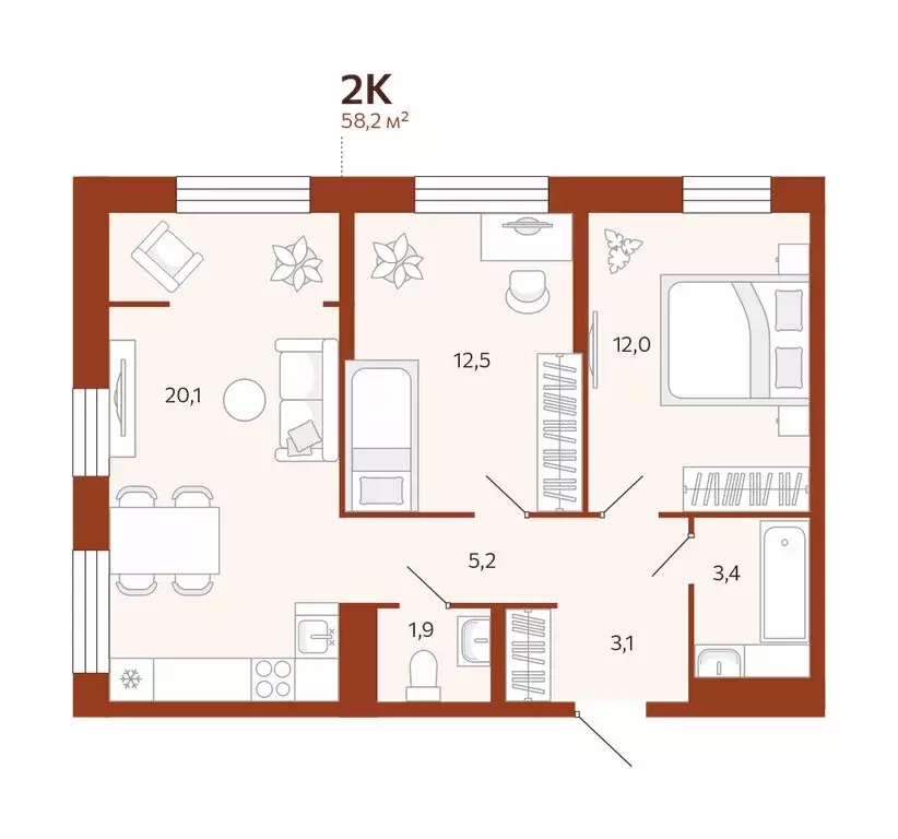 2-комнатная квартира: Тюмень, улица Новаторов, 28 (58.2 м) - Фото 0