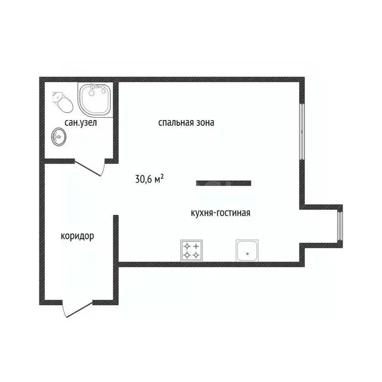 Студия Белгородская область, Белгород ул. Семейная, 13 (30.5 м) - Фото 1