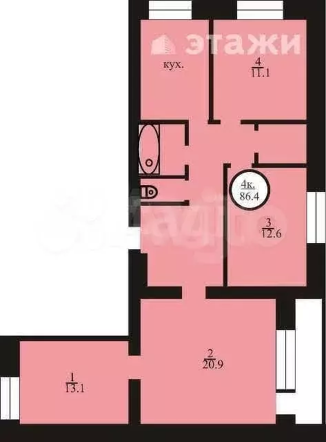 4-к. квартира, 100,6 м, 5/6 эт. - Фото 0