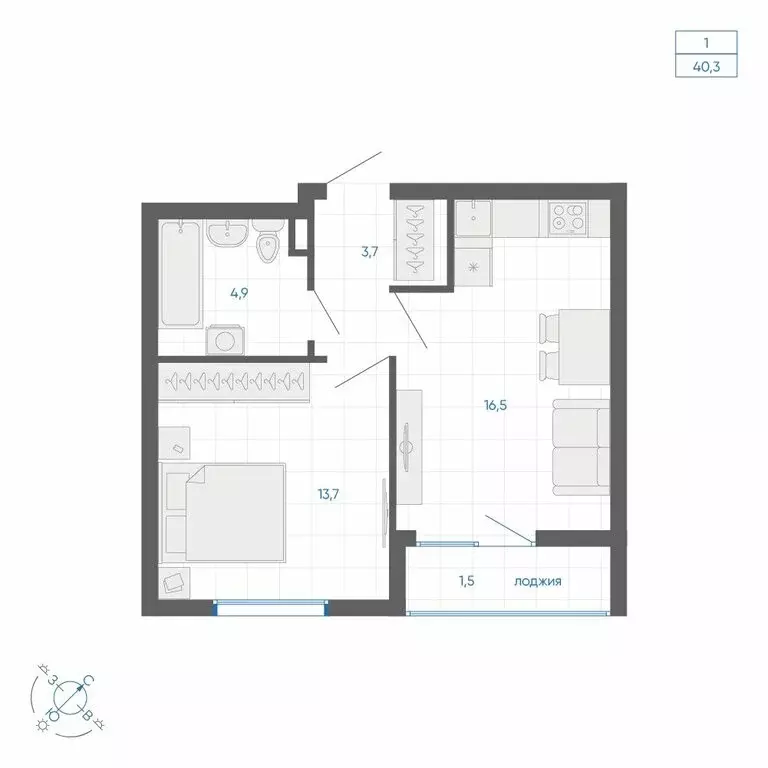 1-комнатная квартира: Екатеринбург, улица Вильгельма де Геннина, 59 ... - Фото 1