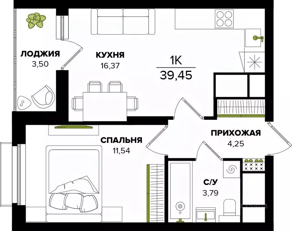 1-к кв. Тульская область, Тула  (39.45 м) - Фото 0