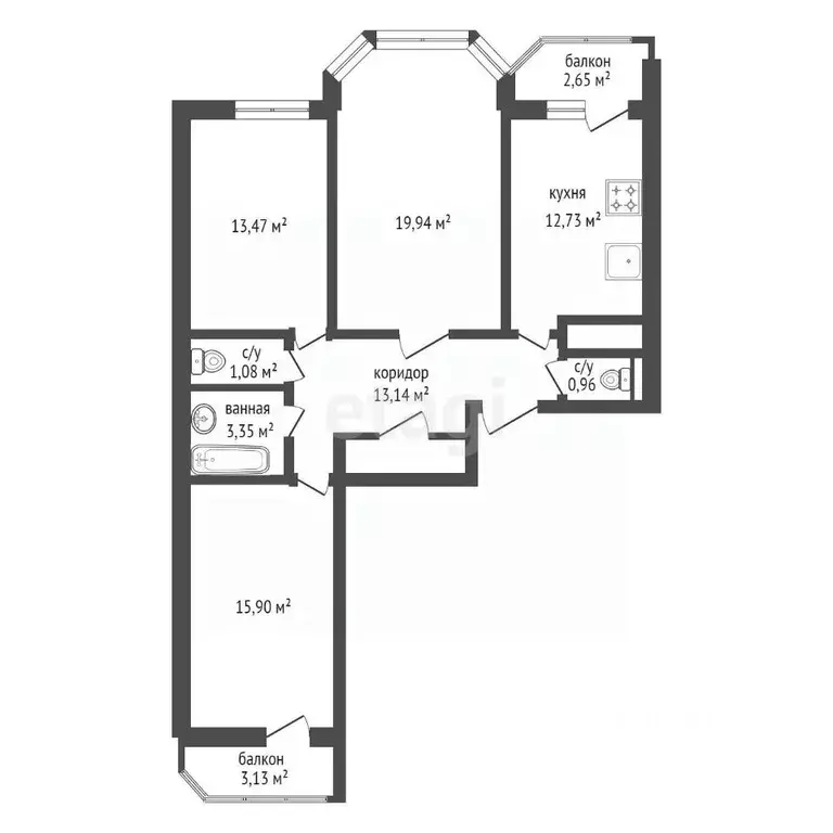 3-к кв. Башкортостан, Уфа ул. Маршала Жукова, 22 (80.9 м) - Фото 2