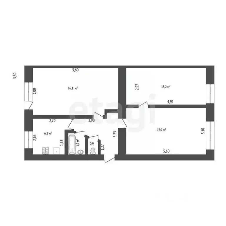 3-к кв. Башкортостан, Стерлитамак ул. Худайбердина, 67 (61.3 м) - Фото 2