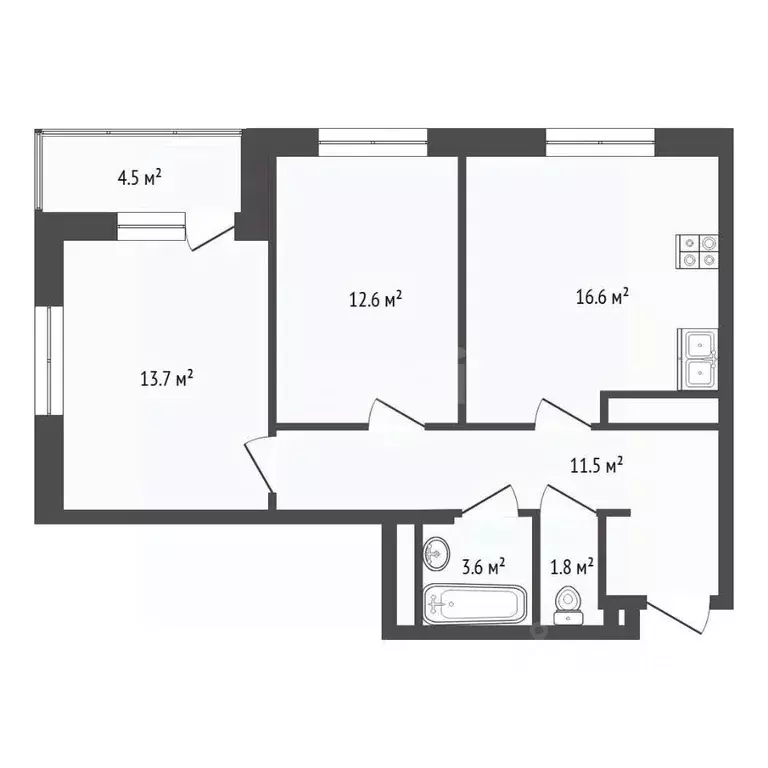 2-к кв. Тюменская область, Тюмень ул. Мельникайте, 2к19 (59.0 м) - Фото 2