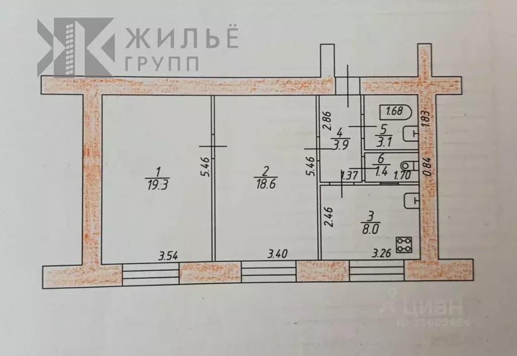 2-к кв. Татарстан, Казань ул. Академика Кирпичникова, 25 (54.3 м) - Фото 1