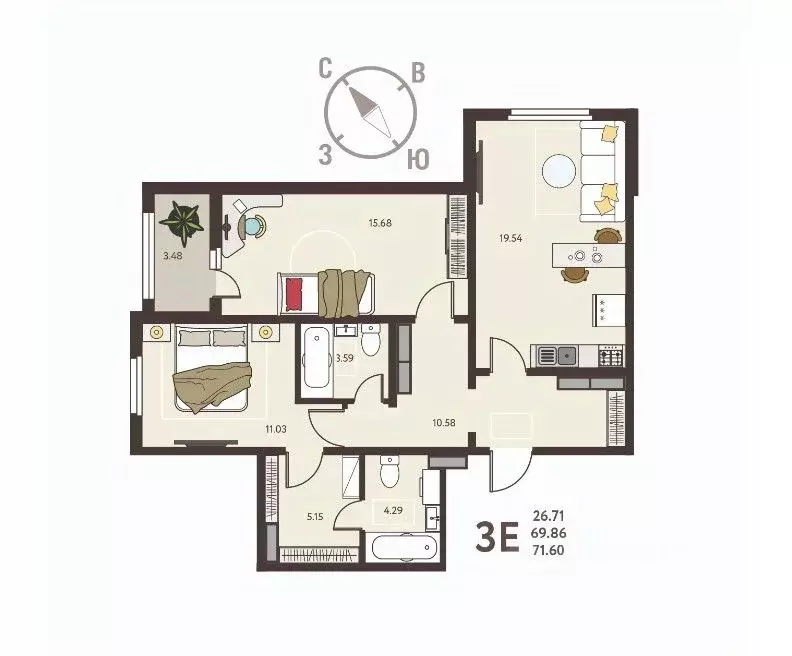 2-к кв. Курская область, Курск ул. Энгельса, 115/6 (71.6 м) - Фото 1