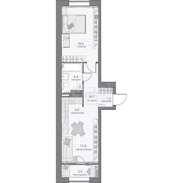 Продаётся 1-к квартира, 48.7 м - Фото 0