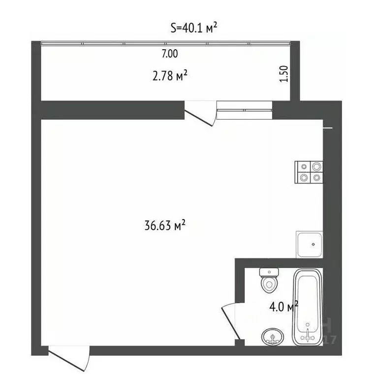 Студия Севастополь ул. Челюскинцев, 57к3 (40.1 м) - Фото 2