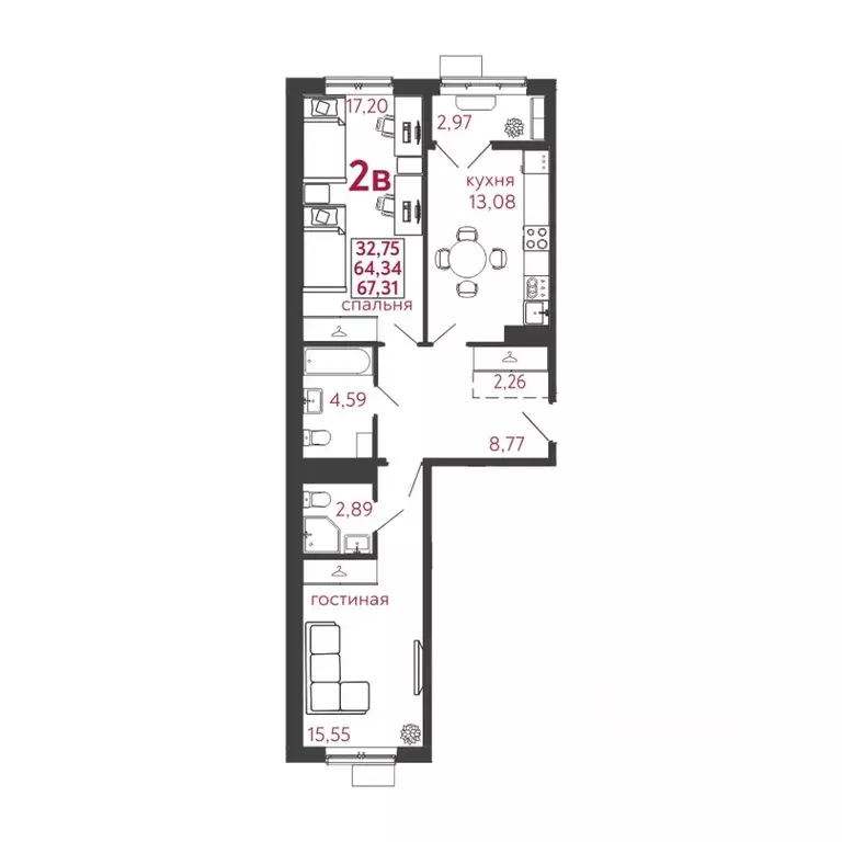 2-к кв. Пензенская область, Пенза ул. Баталина (67.31 м) - Фото 1