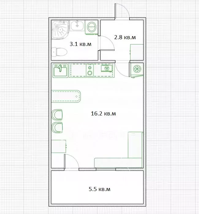 Студия Санкт-Петербург Пулковское ш., 73к4 (24.0 м) - Фото 1