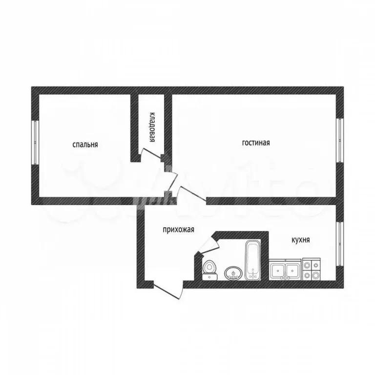 2-к. квартира, 44,1 м, 1/5 эт. - Фото 0