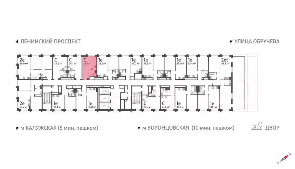 Квартира-студия, 23,7 м, 19/58 эт. - Фото 1