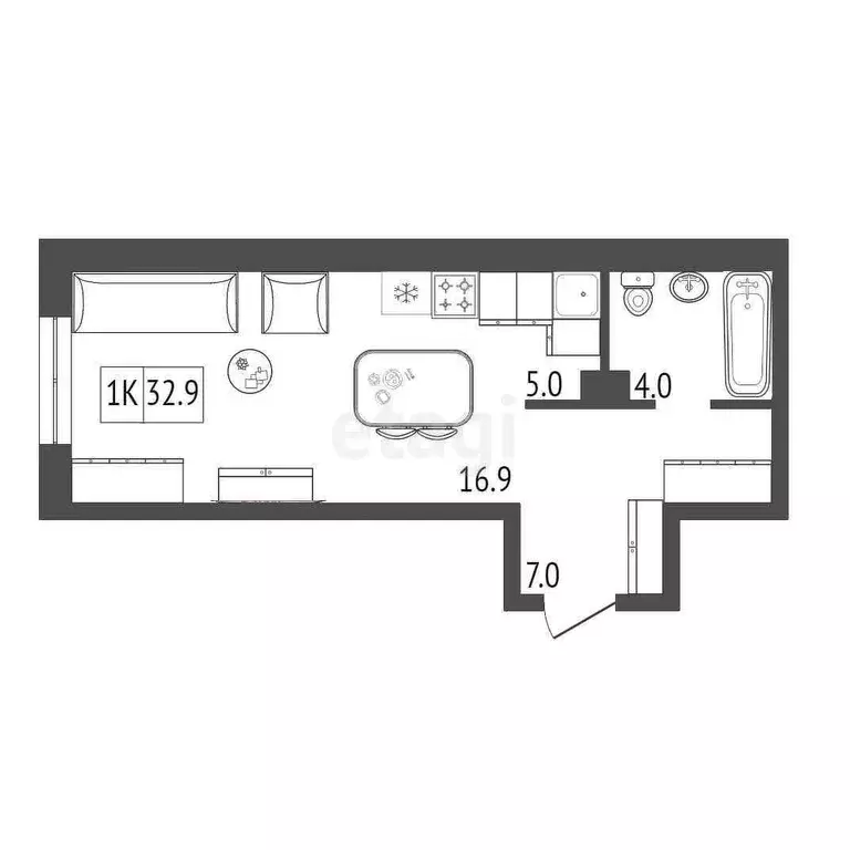 Продаётся квартира-студия, 32.9 м - Фото 1