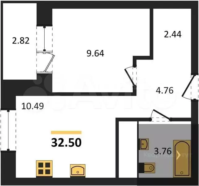 1-к. квартира, 32,5 м, 7/25 эт. - Фото 0