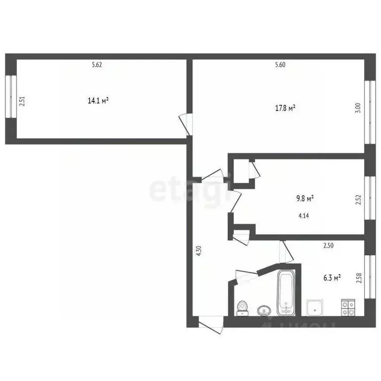 3-к кв. Тюменская область, Тюмень ул. Станционная, 38 (58.0 м) - Фото 2