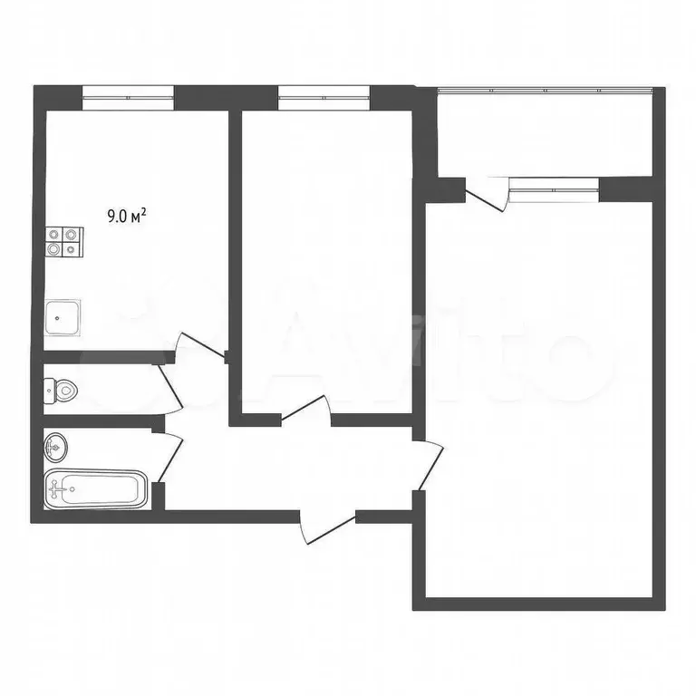 2-к. квартира, 43,5 м, 5/9 эт. - Фото 0