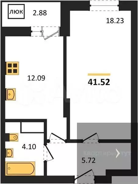 1-к. квартира, 41,5 м, 21/27 эт. - Фото 0