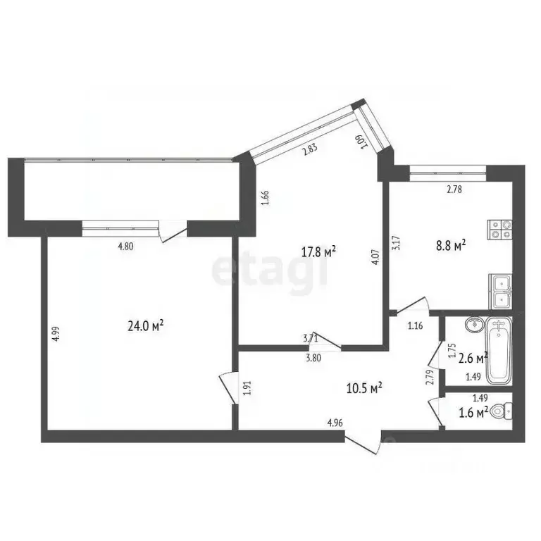 2-к кв. Кемеровская область, Кемерово ул. Юрия Двужильного, 22 (65.1 ... - Фото 2