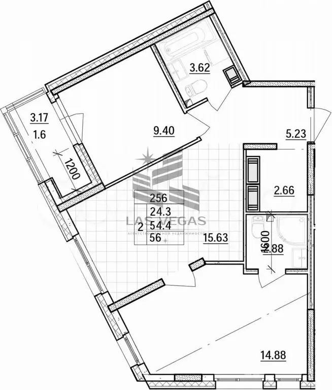 1-к. квартира, 55 м, 9/12 эт. - Фото 0