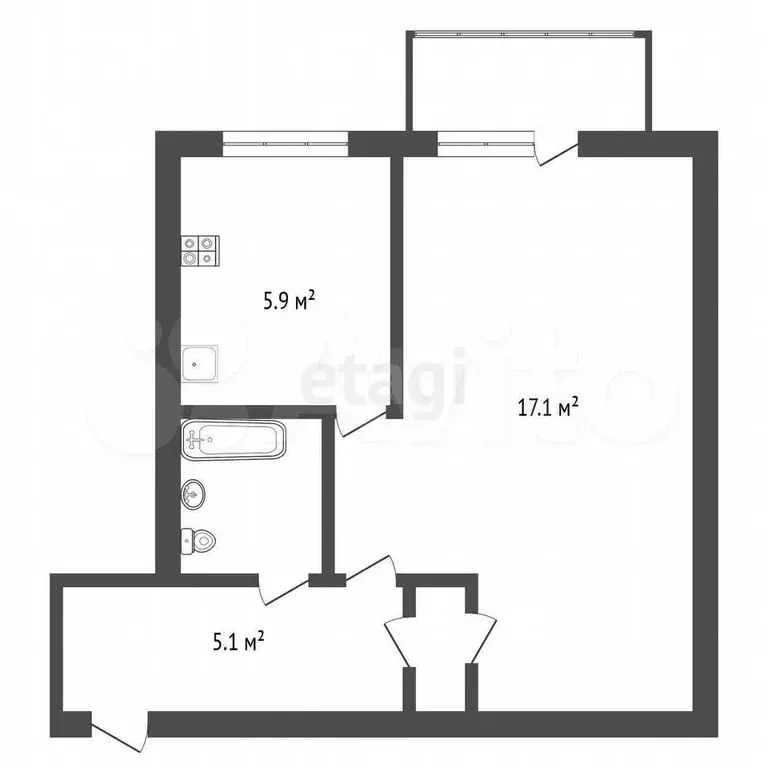 1-к. квартира, 28,5 м, 2/5 эт. - Фото 0