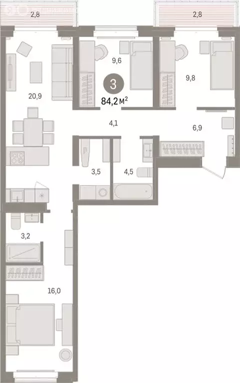 3-комнатная квартира: Тюмень, Холодильная улица, 65с2 (84.16 м) - Фото 0