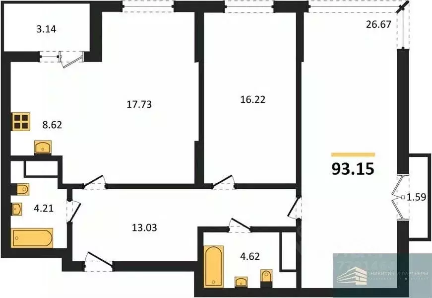 2-к кв. Воронежская область, Воронеж ул. Ломоносова, 116Б (93.2 м) - Фото 0