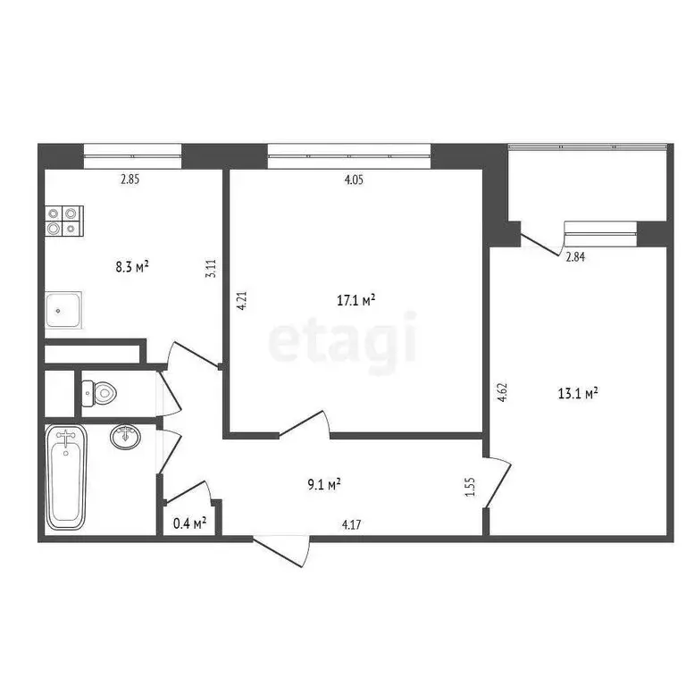 2-комнатная квартира: Дзержинский, Угрешская улица, 28 (54 м) - Фото 0