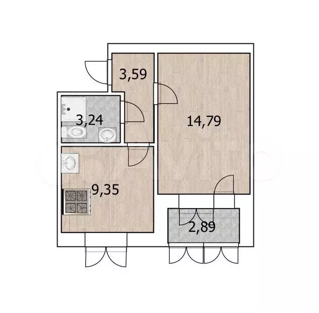 1-к. квартира, 32,4 м, 3/5 эт. - Фото 0